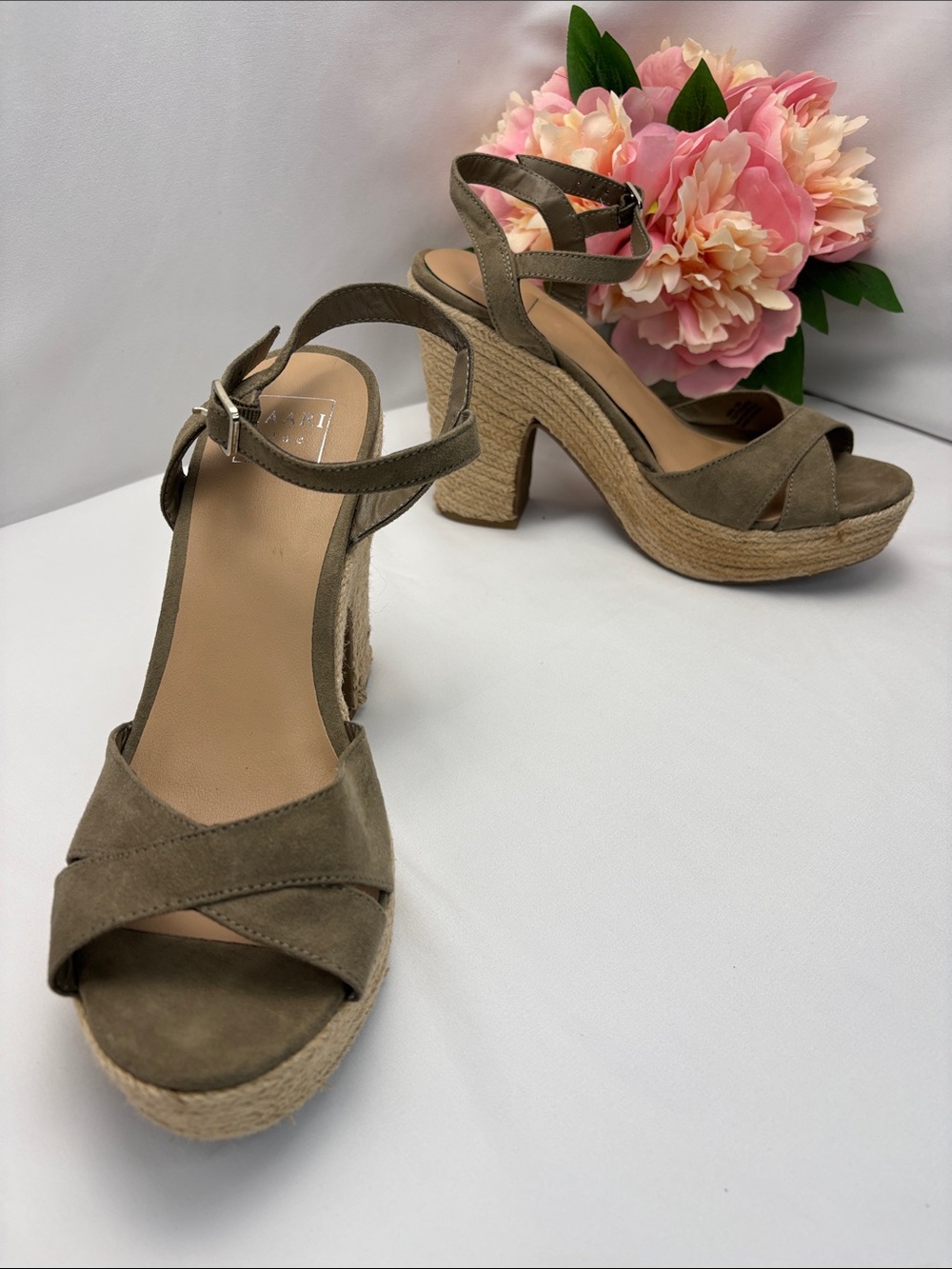 Kaari Blue Womens‎ 10 Taupe Suede Platform Espadrille Wedge Sandals #453